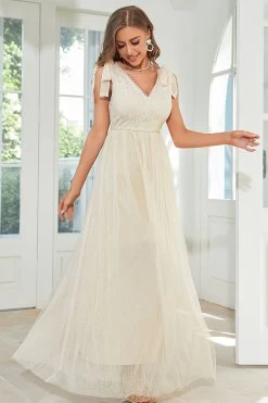 Abrikoos Kant Lange Bruiloft Gast Jurk Met Bowknot -Jurken Korting Winkel CGZL231272 Apricot 4 10 04 2023