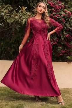 Satijn A Line Moeder Van De Bruid Jurk Met Lange Mouwen 12 Satijn A Line Moeder Van De Bruid Jurk Met Lange Mouwen -Jurken Korting Winkel CGZL231316 Burgundy 7 1 20 6