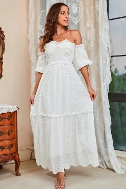 Off The Shoulder Witte Casual Jurk 11 Off The Shoulder Witte Casual Jurk -Jurken Korting Winkel CGZL231333 White 5