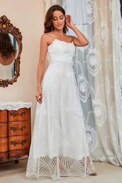 Witte Spaghetti Bandjes A Line Galajurk -Jurken Korting Winkel CGZL231336 White 3