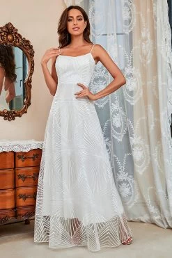 Witte Spaghetti Bandjes A Line Galajurk -Jurken Korting Winkel CGZL231336 White 4