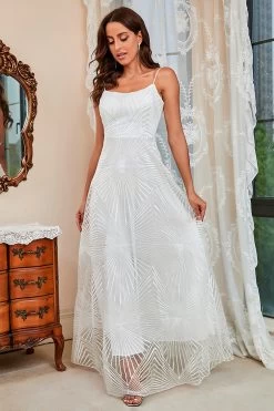 Witte Spaghetti Bandjes A Line Galajurk -Jurken Korting Winkel CGZL231336 White 5