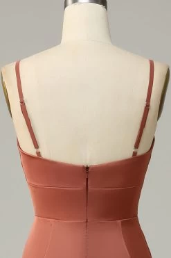 Baksteen Rode Schede Spaghetti Riemen Satijnen Bruidsmeisje Jurk Met Split -Jurken Korting Winkel CR2023412 Brick Red 6