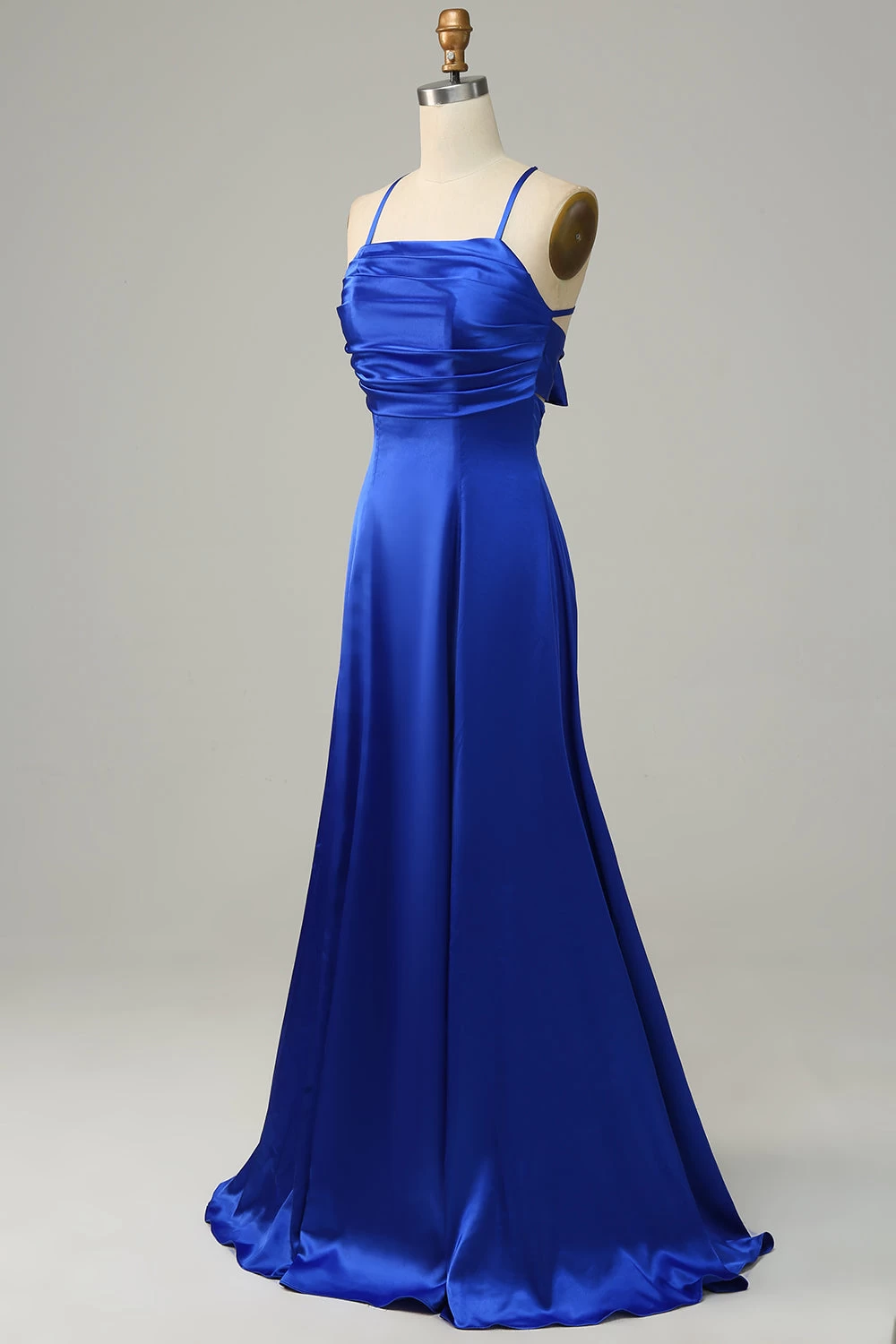 Royal Blue Halter A Line Lange Bruidsmeisje Jurk 5 Royal Blue Halter A Line Lange Bruidsmeisje Jurk - Afbeelding 3