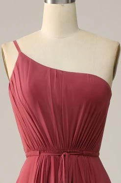 Een Schouder Woestijn Roos A Lijn Lange Bruidsmeisje Jurk -Jurken Korting Winkel CR531 6 Desert Rose 4