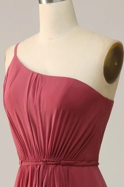 Een Schouder Woestijn Roos A Lijn Lange Bruidsmeisje Jurk -Jurken Korting Winkel CR531 6 Desert Rose 5