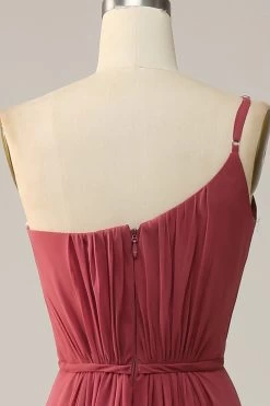 Een Schouder Woestijn Roos A Lijn Lange Bruidsmeisje Jurk -Jurken Korting Winkel CR531 6 Desert Rose 6