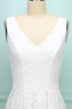 Witte Kanten Jurk Met V-hals -Jurken Korting Winkel DP3A8883