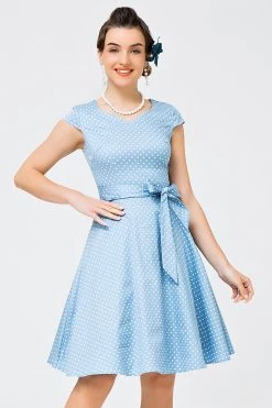 Jaren 50 Swing Jurk Met Bloemenprint -Jurken Korting Winkel DTC10030Blue Small White Dot first