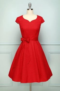Jaren 50 Swing Jurk Met Bloemenprint -Jurken Korting Winkel DTC10030RedSmallBlackDot