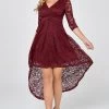 Burgundy High Low Lace Feestjurk Met Mouwen