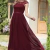 Bordeaux Cap Mouwen Chiffon Bruidsmeisje Jurk 1 Bordeaux Cap Mouwen Chiffon Bruidsmeisje Jurk -Jurken Korting Winkel DTC20016 Burgundy 2