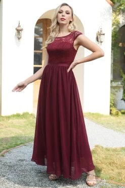 Bordeaux Cap Mouwen Chiffon Bruidsmeisje Jurk -Jurken Korting Winkel DTC20016 Burgundy 3