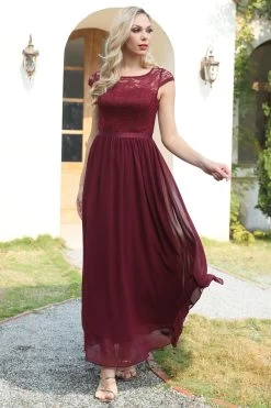 Bordeaux Cap Mouwen Chiffon Bruidsmeisje Jurk -Jurken Korting Winkel DTC20016 Burgundy 6