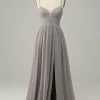 Zilveren A Line Spaghetti Straps Lange Bruidsmeisje Jurk Met Split -Jurken Korting Winkel HAYLN9480 Silver 1 first