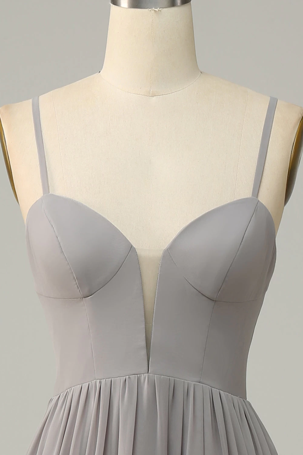 Zilveren A Line Spaghetti Straps Lange Bruidsmeisje Jurk Met Split 6 Zilveren A Line Spaghetti Straps Lange Bruidsmeisje Jurk Met Split - Afbeelding 4