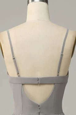 Zilveren A Line Spaghetti Straps Lange Bruidsmeisje Jurk Met Split 13 Zilveren A Line Spaghetti Straps Lange Bruidsmeisje Jurk Met Split -Jurken Korting Winkel HAYLN9480 Silver 6