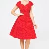 Rode Kleine Witte Stip Swing Jurk -Jurken Korting Winkel JHQC052 Red Small White Dot FIRST