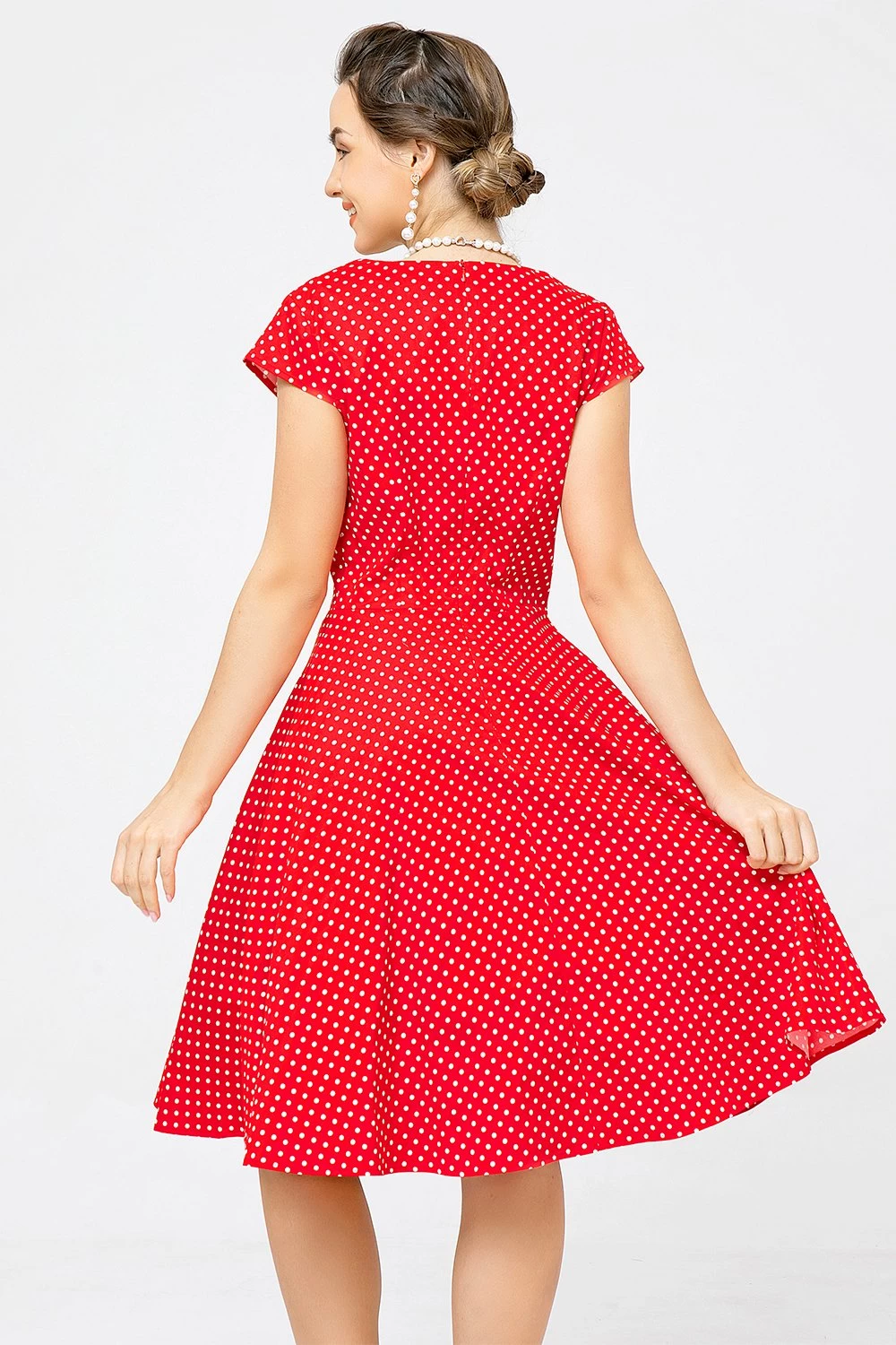 Rode Kleine Witte Stip Swing Jurk 4 Rode Kleine Witte Stip Swing Jurk - Afbeelding 2