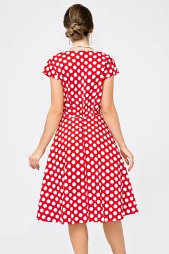 Rode Kleine Witte Stip Swing Jurk 13 Rode Kleine Witte Stip Swing Jurk -Jurken Korting Winkel JHQC052 Red White Big Dot 3