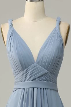 Stoffige Blauwe Diepe V-hals A Lijn Lange Bruidsmeisjesjurk 9 Stoffige Blauwe Diepe V-hals A Lijn Lange Bruidsmeisjesjurk -Jurken Korting Winkel JM201 Dusty Blue 4