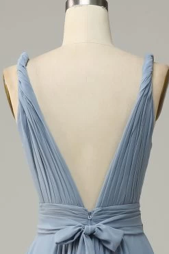 Stoffige Blauwe Diepe V-hals A Lijn Lange Bruidsmeisjesjurk 11 Stoffige Blauwe Diepe V-hals A Lijn Lange Bruidsmeisjesjurk -Jurken Korting Winkel JM201 Dusty Blue 6