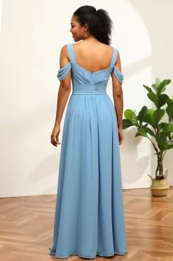 Staalblauwe Cold Shoulder Chiffon Bruidsmeisjesjurk -Jurken Korting Winkel PPDG1601 Steel Blue 2