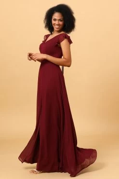 Chiffon Bordeaux Bruidsmeisjesjurk Met Spleet -Jurken Korting Winkel PPDG8105 20Cabernet 20 3