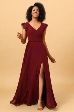 Chiffon Bordeaux Bruidsmeisjesjurk Met Spleet -Jurken Korting Winkel PPDG8105 20Cabernet 20 5