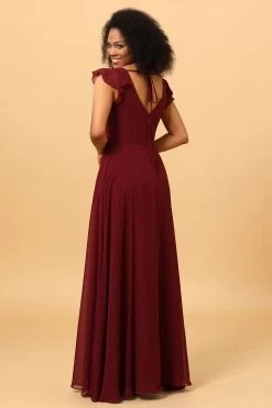 Chiffon Bordeaux Bruidsmeisjesjurk Met Spleet -Jurken Korting Winkel PPDG8105 Cabernet 2