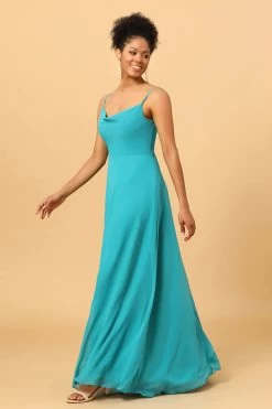 Spaghetti Bandjes Chiffon Jade Bruidsmeisje Jurk -Jurken Korting Winkel PPDG9211 Jade 5