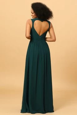 Chiffon Groene Bruidsmeisjesjurk Met Ruches -Jurken Korting Winkel PPHG5302 Pine 2