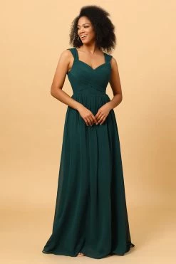Chiffon Groene Bruidsmeisjesjurk Met Ruches -Jurken Korting Winkel PPHG5302 Pine 3