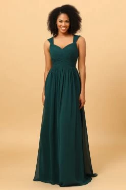 Chiffon Groene Bruidsmeisjesjurk Met Ruches -Jurken Korting Winkel PPHG5302 Pine 5