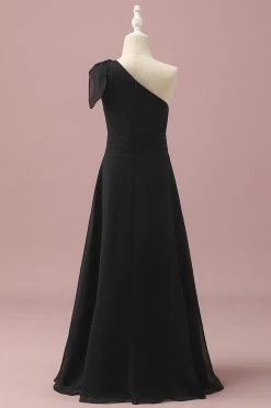 Zwarte Chiffon One Shoulder A-Line Junior Bruidsmeisje Jurk -Jurken Korting Winkel PPHGHT126Black 2