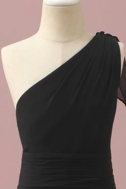 Zwarte Chiffon One Shoulder A-Line Junior Bruidsmeisje Jurk -Jurken Korting Winkel PPHGHT126Black 4