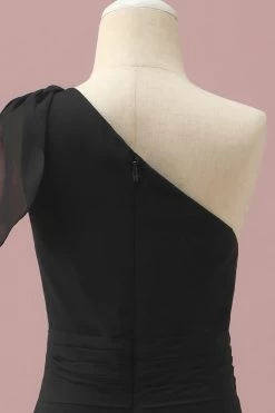 Zwarte Chiffon One Shoulder A-Line Junior Bruidsmeisje Jurk -Jurken Korting Winkel PPHGHT126Black 5