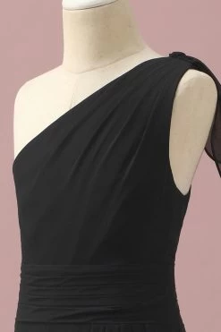 Zwarte Chiffon One Shoulder A-Line Junior Bruidsmeisje Jurk -Jurken Korting Winkel PPHGHT126Black 6