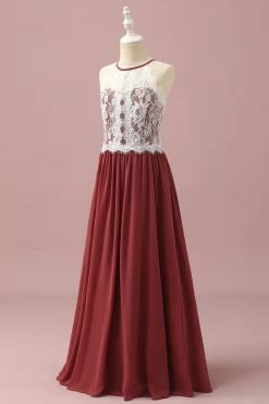 Bordeaux Halter Kant En Chiffon Junior Bruidsmeisje Jurk -Jurken Korting Winkel PPHGHT128Burgundy 3