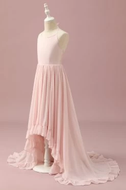 Lichtroze Chiffon Halter High Low Junior Bruidsmeisje Jurk -Jurken Korting Winkel PPHGHT129 Light Pink 3
