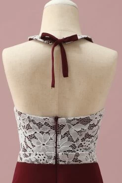 Bordeaux Kant En Chiffon Halter Junior Bruidsmeisje Jurk -Jurken Korting Winkel PPHGHT131 Burgundy 5