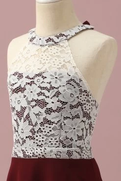 Bordeaux Kant En Chiffon Halter Junior Bruidsmeisje Jurk -Jurken Korting Winkel PPHGHT131 Burgundy 6