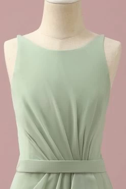 Sage Chiffon Ronde Hals Junior Bruidsmeisje Jurk Met Trapsgewijze Ruches -Jurken Korting Winkel PPHGHT132 Sage 4