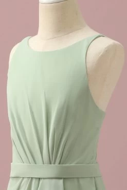 Sage Chiffon Ronde Hals Junior Bruidsmeisje Jurk Met Trapsgewijze Ruches -Jurken Korting Winkel PPHGHT132 Sage 6