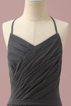 Zwarte Halter Hals A-Line Junior Bruidsmeisje Jurk Met Trapsgewijze Ruches -Jurken Korting Winkel PPHGHT134Black 4