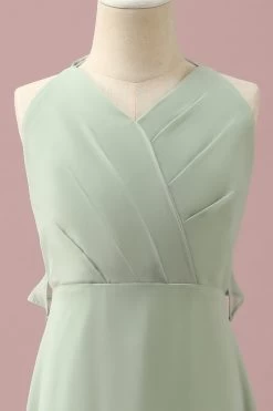 Salie Halter Chiffon A-Line Junior Bruidsmeisje Jurk -Jurken Korting Winkel PPHGHT136Sage 4