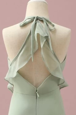 Salie Halter Chiffon A-Line Junior Bruidsmeisje Jurk -Jurken Korting Winkel PPHGHT136Sage 5