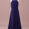 Paars Halter Chiffon Junior Bruidsmeisje Jurk Met Trapsgewijze Ruches -Jurken Korting Winkel PPHGHT137PurpleBlue 1