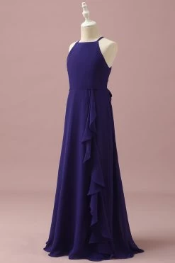 Paars Halter Chiffon Junior Bruidsmeisje Jurk Met Trapsgewijze Ruches -Jurken Korting Winkel PPHGHT137PurpleBlue 3