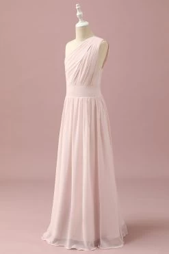 Lichtroze Chiffon One Shoulder Junior Bruidsmeisjesjurk -Jurken Korting Winkel PPHGHT138 Light Pink 3